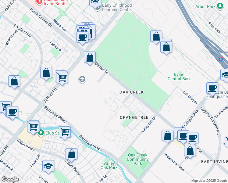 map of restaurants, bars, coffee shops, grocery stores, and more near in Irvine