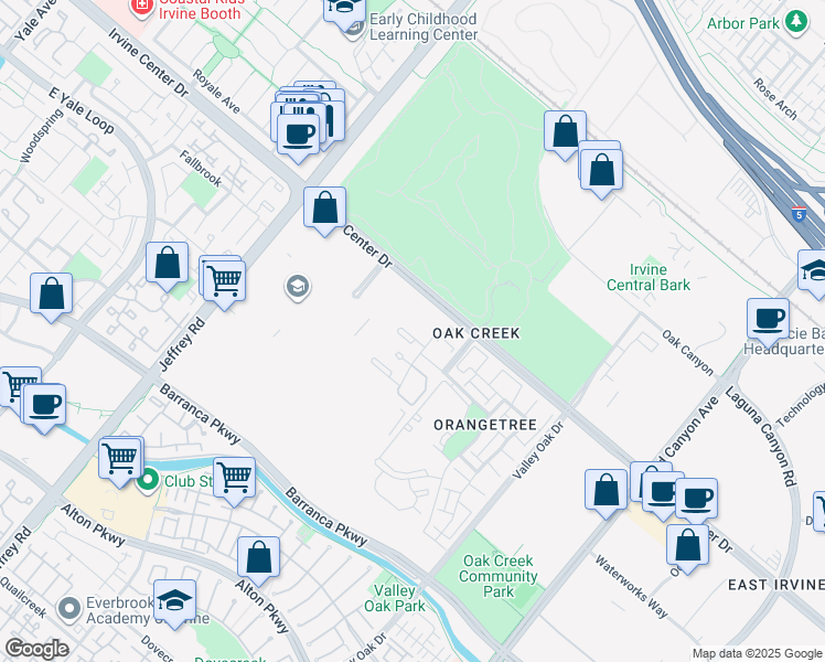 map of restaurants, bars, coffee shops, grocery stores, and more near 57 Tarocco in Irvine