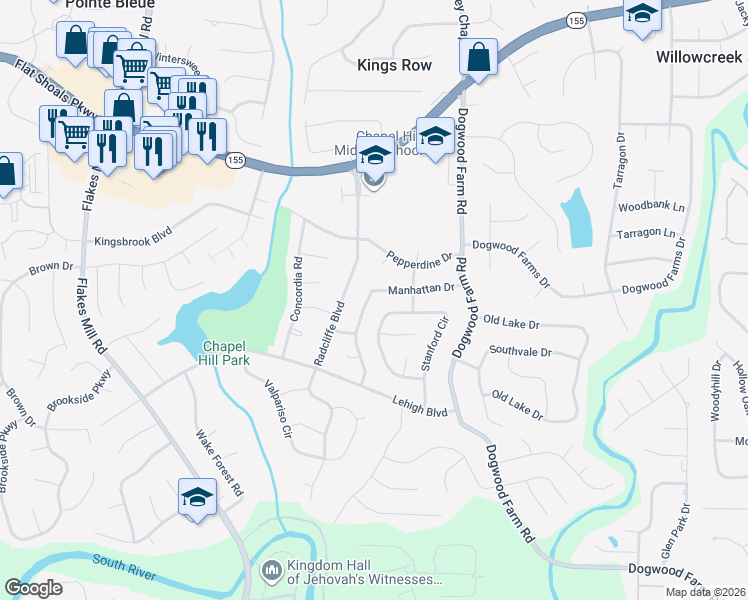 map of restaurants, bars, coffee shops, grocery stores, and more near 3652 Manhattan Drive in Decatur