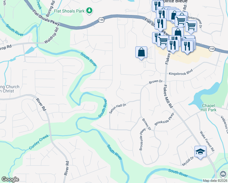 map of restaurants, bars, coffee shops, grocery stores, and more near 3647 Seton Hall Way in Decatur