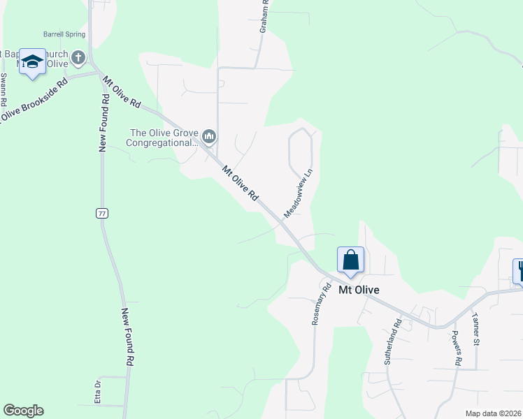 map of restaurants, bars, coffee shops, grocery stores, and more near 2900 Mount Olive Road in Mount Olive