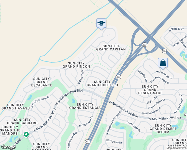 map of restaurants, bars, coffee shops, grocery stores, and more near 16480 West Chuparosa Lane in Surprise