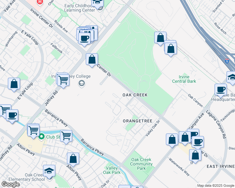 map of restaurants, bars, coffee shops, grocery stores, and more near 37 Tarocco in Irvine