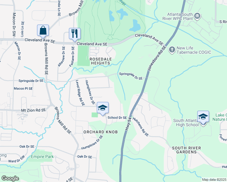 map of restaurants, bars, coffee shops, grocery stores, and more near 459 Holly Drive Southeast in Atlanta
