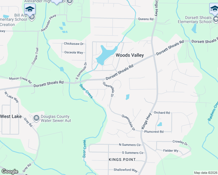 map of restaurants, bars, coffee shops, grocery stores, and more near 6405 Queensdale Dr in Douglasville