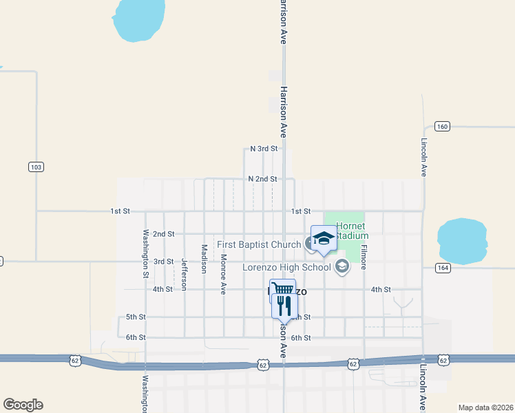 map of restaurants, bars, coffee shops, grocery stores, and more near 100-118 Van Buren Ave in Lorenzo