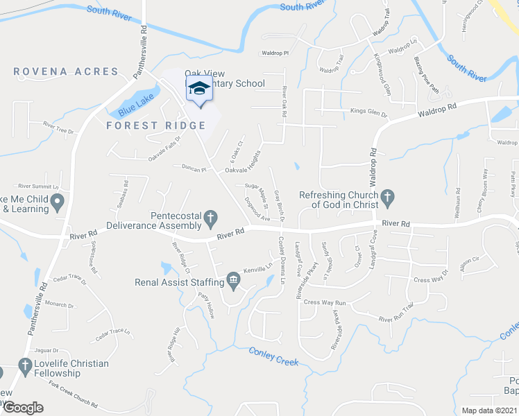 map of restaurants, bars, coffee shops, grocery stores, and more near 3037 River Oak Road in Decatur