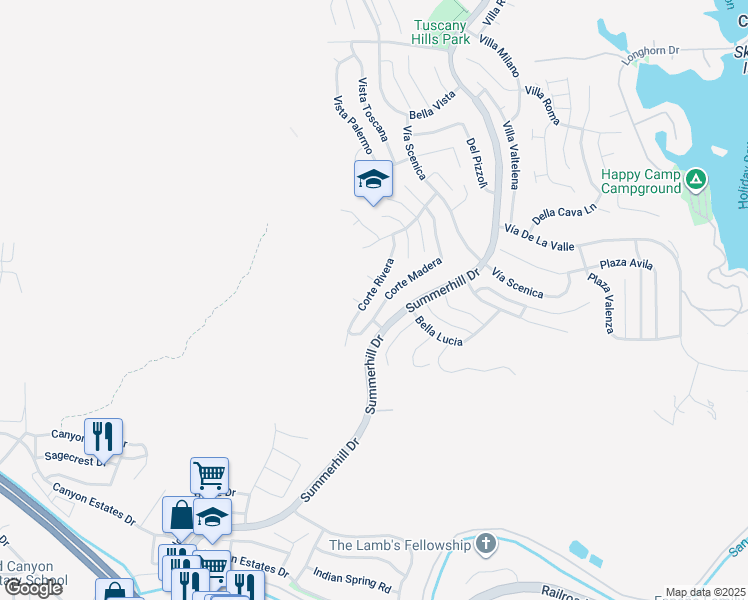 map of restaurants, bars, coffee shops, grocery stores, and more near 25 Corte Rivera in Lake Elsinore