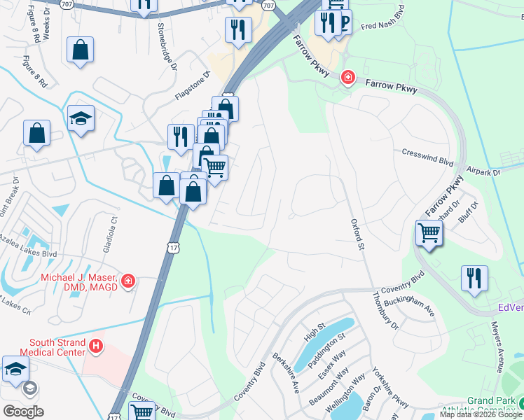 map of restaurants, bars, coffee shops, grocery stores, and more near 2705 Temperance Dr in Myrtle Beach