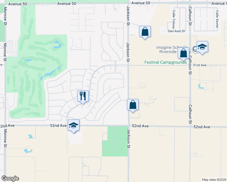 map of restaurants, bars, coffee shops, grocery stores, and more near 82877 Spirit Mountain Drive in Indio
