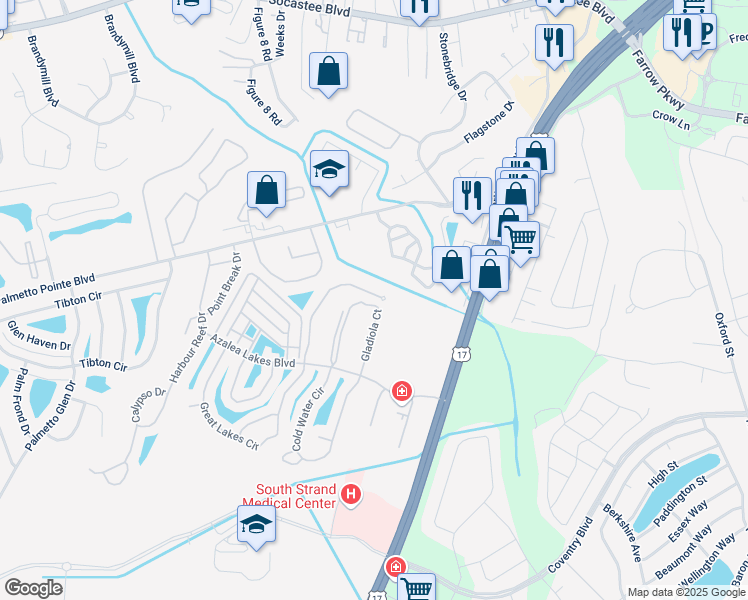 map of restaurants, bars, coffee shops, grocery stores, and more near 138 Butkus Drive in Myrtle Beach