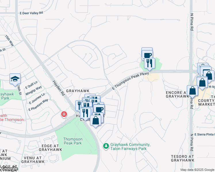 map of restaurants, bars, coffee shops, grocery stores, and more near 20802 North Grayhawk Drive in Scottsdale