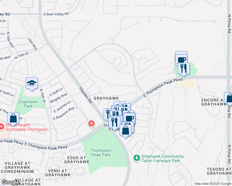map of restaurants, bars, coffee shops, grocery stores, and more near Unnamed Road in Scottsdale