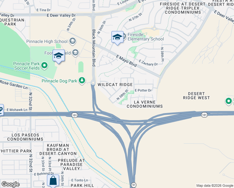 map of restaurants, bars, coffee shops, grocery stores, and more near 20725 North 37th Way in Phoenix