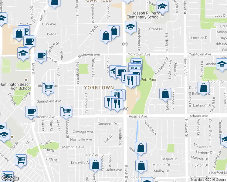 map of restaurants, bars, coffee shops, grocery stores, and more near 2006 Florida Street in Huntington Beach