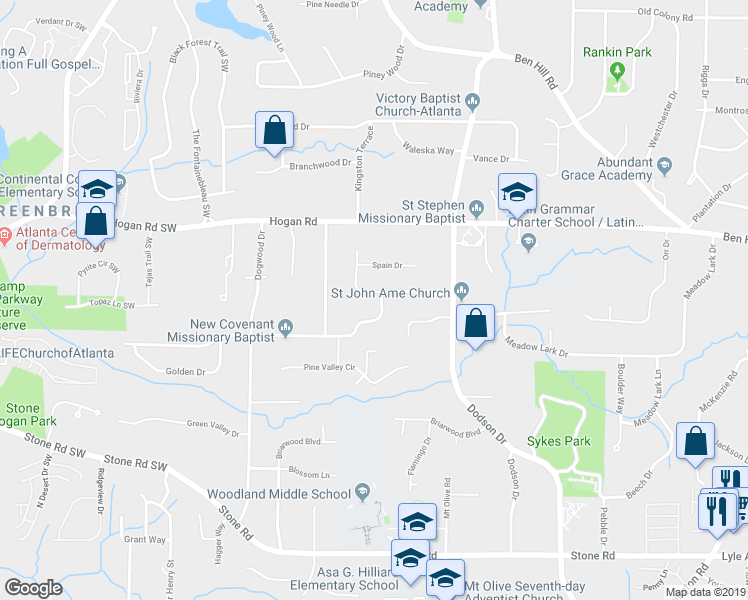 map of restaurants, bars, coffee shops, grocery stores, and more near 2806 Dodson Lee Drive in Atlanta