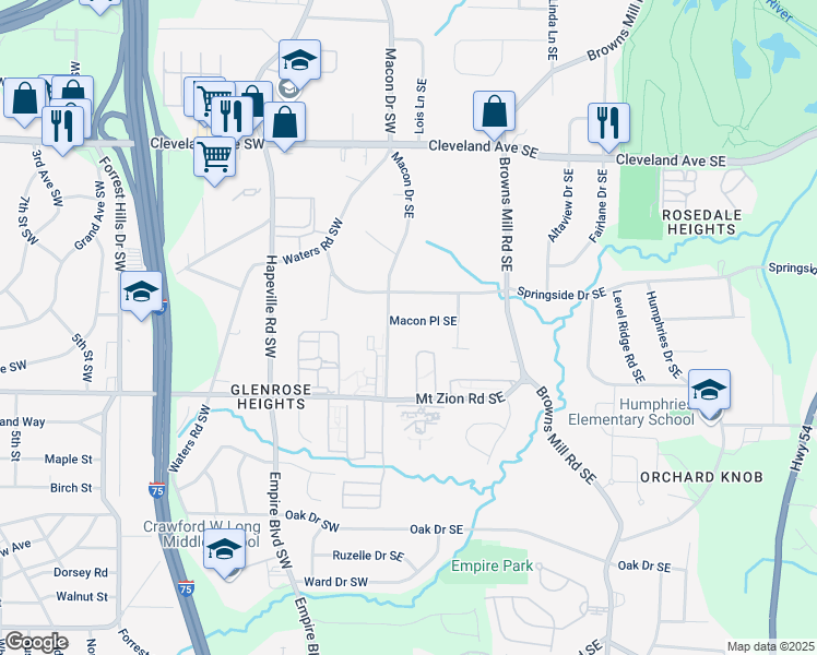 map of restaurants, bars, coffee shops, grocery stores, and more near 23 Macon Place Southeast in Atlanta