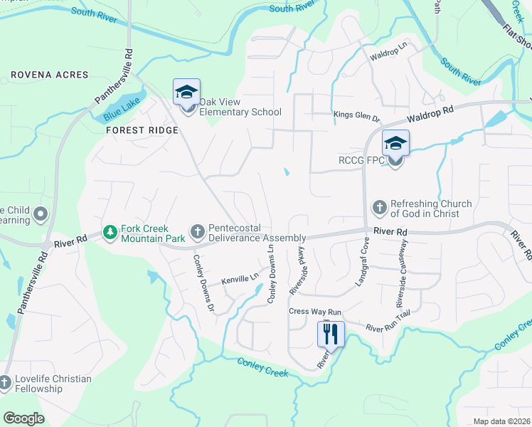 map of restaurants, bars, coffee shops, grocery stores, and more near 3680 Gray Birch Drive in Decatur