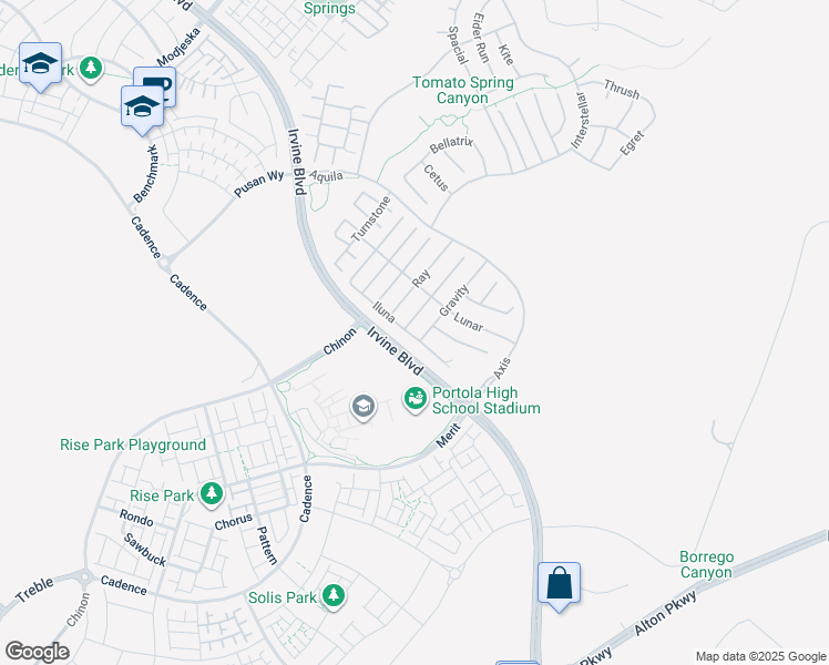 map of restaurants, bars, coffee shops, grocery stores, and more near 61 Iluna in Irvine