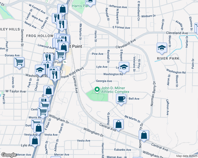 map of restaurants, bars, coffee shops, grocery stores, and more near 1409 Georgia Avenue in East Point