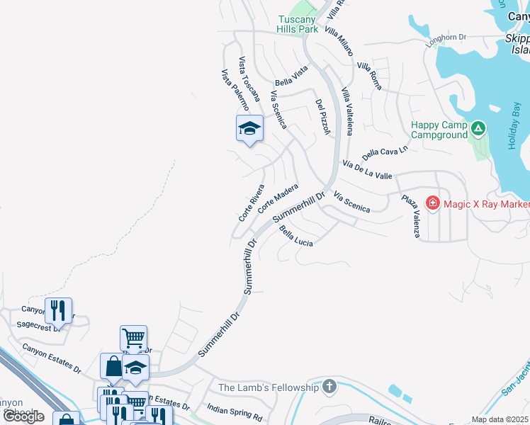 map of restaurants, bars, coffee shops, grocery stores, and more near 63 Corte Madera in Lake Elsinore