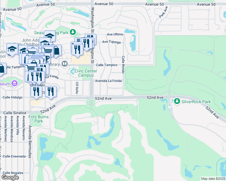 map of restaurants, bars, coffee shops, grocery stores, and more near 78691 Avenue La Torres in La Quinta