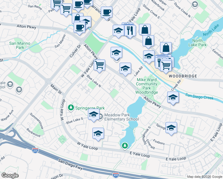 map of restaurants, bars, coffee shops, grocery stores, and more near 83 Smokestone in Irvine