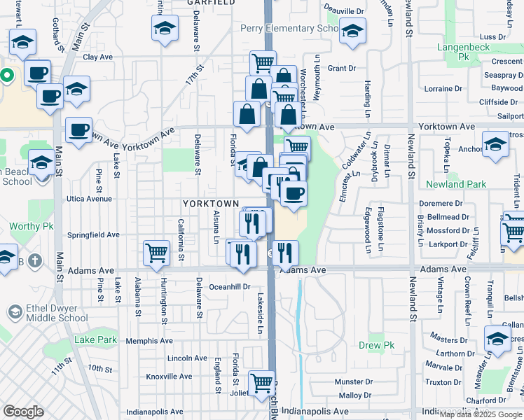 map of restaurants, bars, coffee shops, grocery stores, and more near 19810 State Route 39 in Huntington Beach
