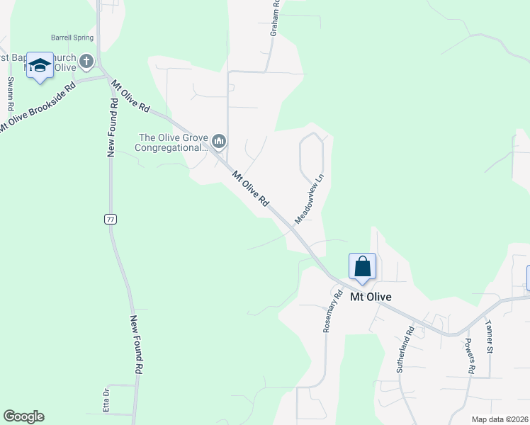 map of restaurants, bars, coffee shops, grocery stores, and more near 2900 Mount Olive Road in Mount Olive