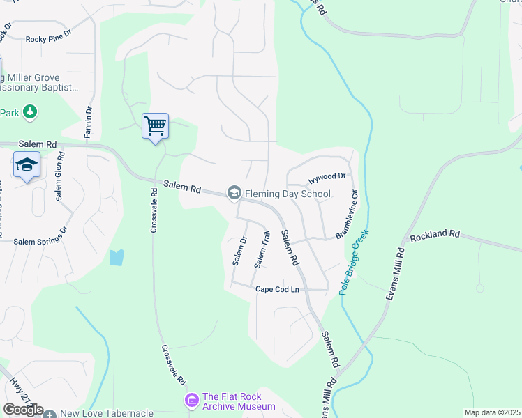 map of restaurants, bars, coffee shops, grocery stores, and more near 5671 Salem Road in Stonecrest
