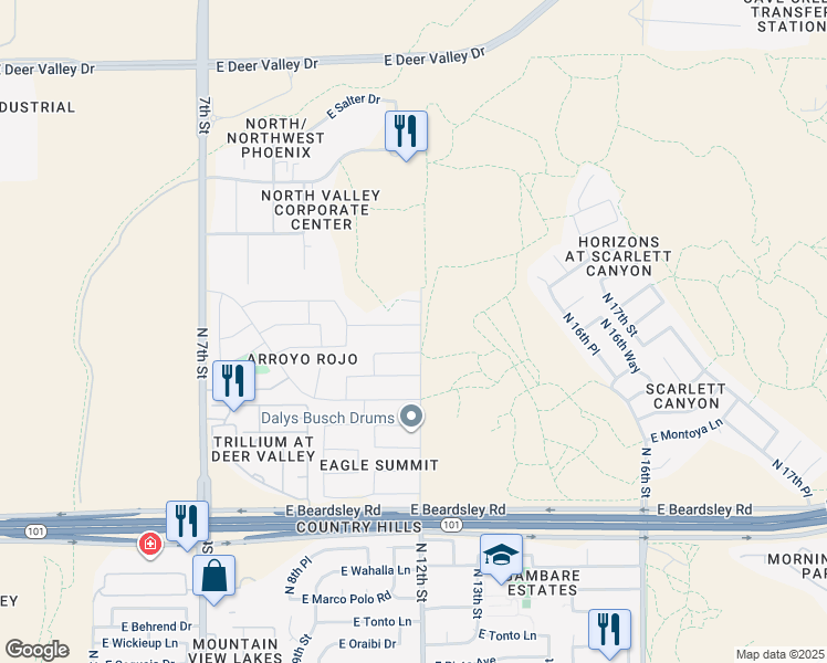 map of restaurants, bars, coffee shops, grocery stores, and more near 1129 East Monona Drive in Phoenix