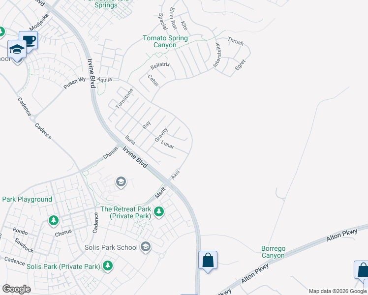 map of restaurants, bars, coffee shops, grocery stores, and more near 83 Lunar in Irvine