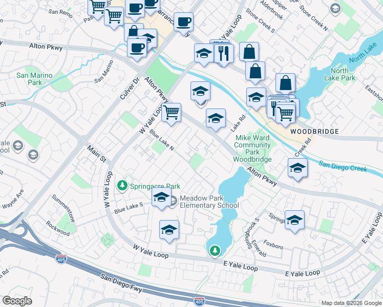 map of restaurants, bars, coffee shops, grocery stores, and more near 83 Smokestone in Irvine