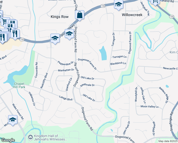 map of restaurants, bars, coffee shops, grocery stores, and more near 3650 Dogwood Farm Road in Decatur