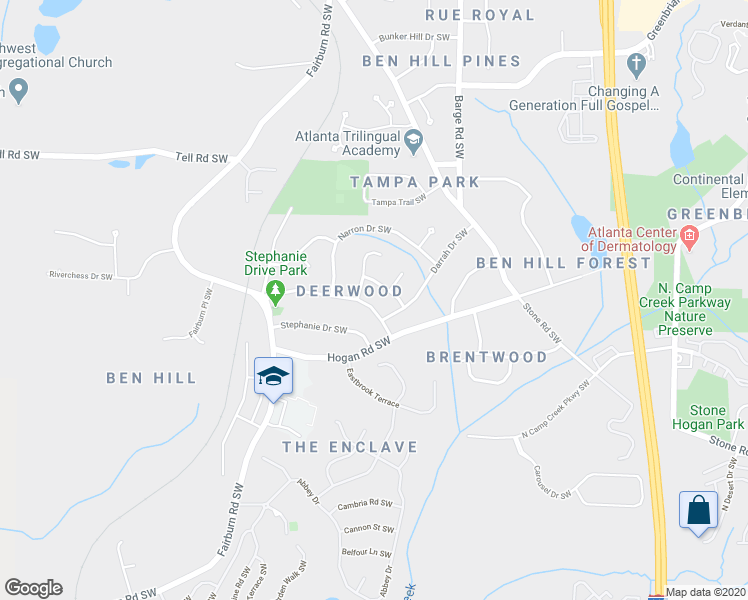 map of restaurants, bars, coffee shops, grocery stores, and more near 3709 North Camp Creek Parkway Southwest in Atlanta