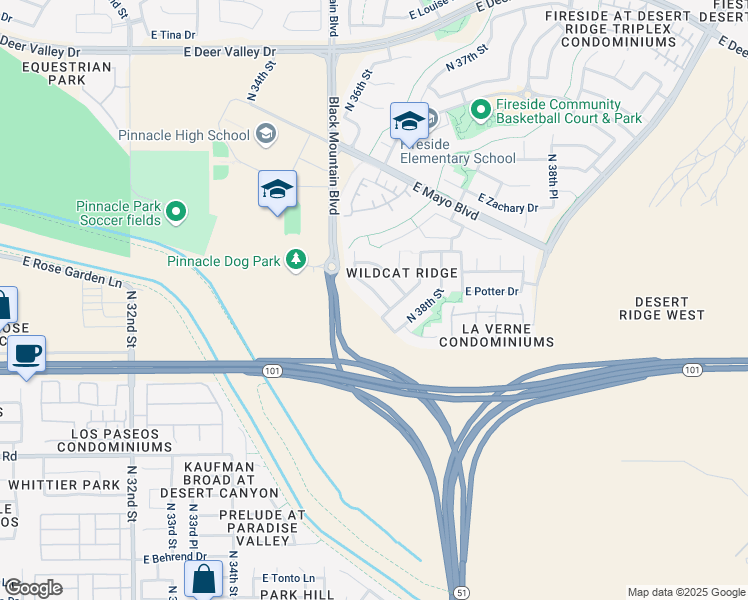 map of restaurants, bars, coffee shops, grocery stores, and more near 3701 E Potter Dr in Phoenix