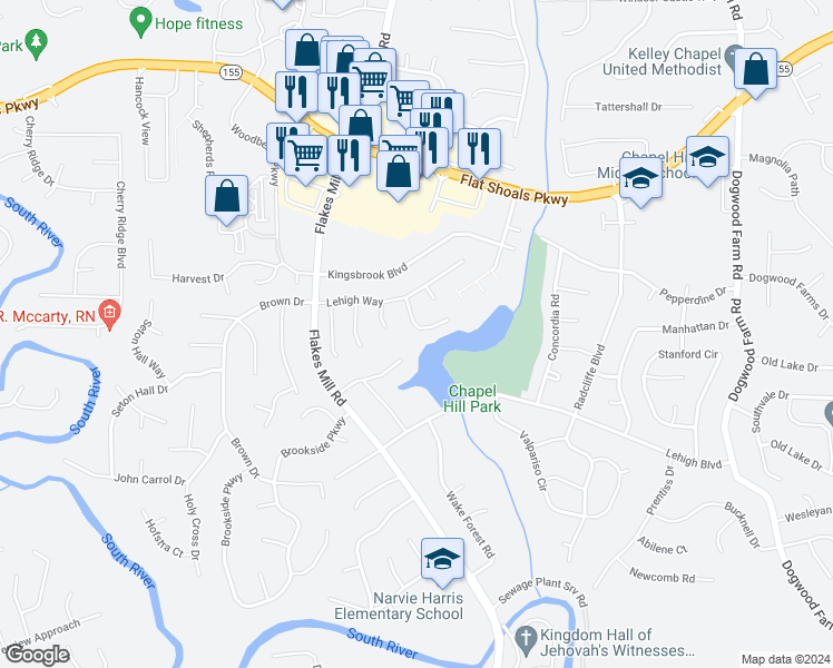 map of restaurants, bars, coffee shops, grocery stores, and more near 3667 Sapphire Court in Decatur
