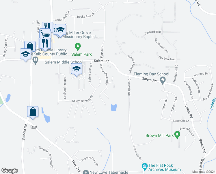 map of restaurants, bars, coffee shops, grocery stores, and more near 3674 Walnut Creek Way in Lithonia