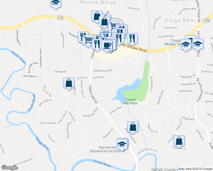 map of restaurants, bars, coffee shops, grocery stores, and more near 3647 Diamond Circle in Decatur