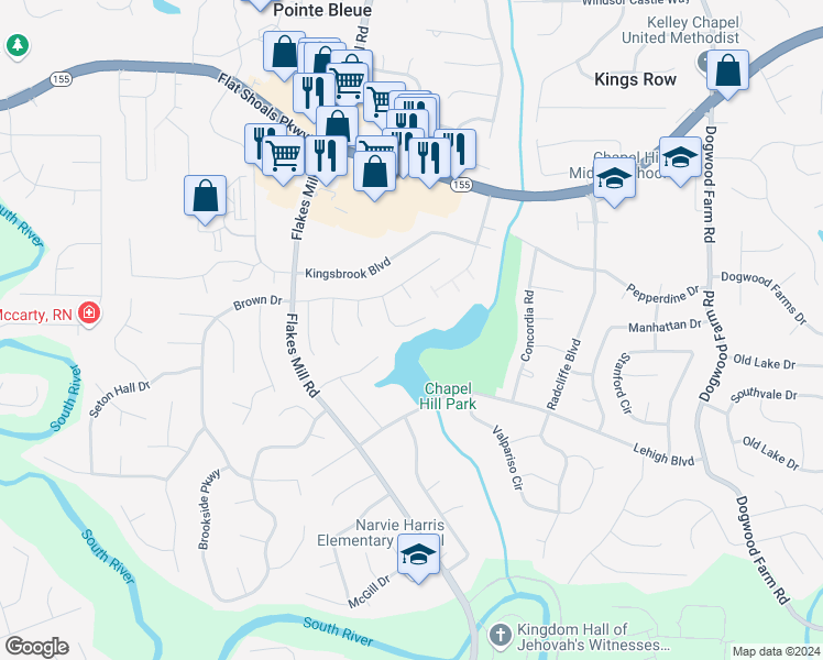 map of restaurants, bars, coffee shops, grocery stores, and more near 3691 Sapphire Court in Decatur
