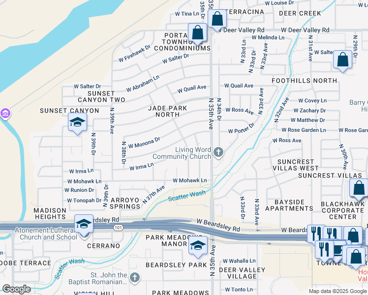 map of restaurants, bars, coffee shops, grocery stores, and more near 20802 North 36th Avenue in Glendale
