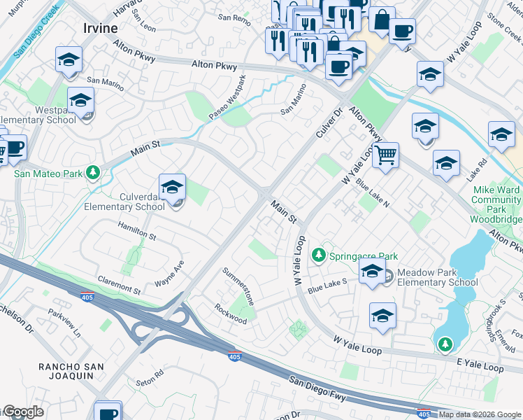 map of restaurants, bars, coffee shops, grocery stores, and more near 35 Fox Hollow in Irvine