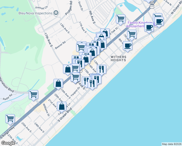 map of restaurants, bars, coffee shops, grocery stores, and more near in Myrtle Beach