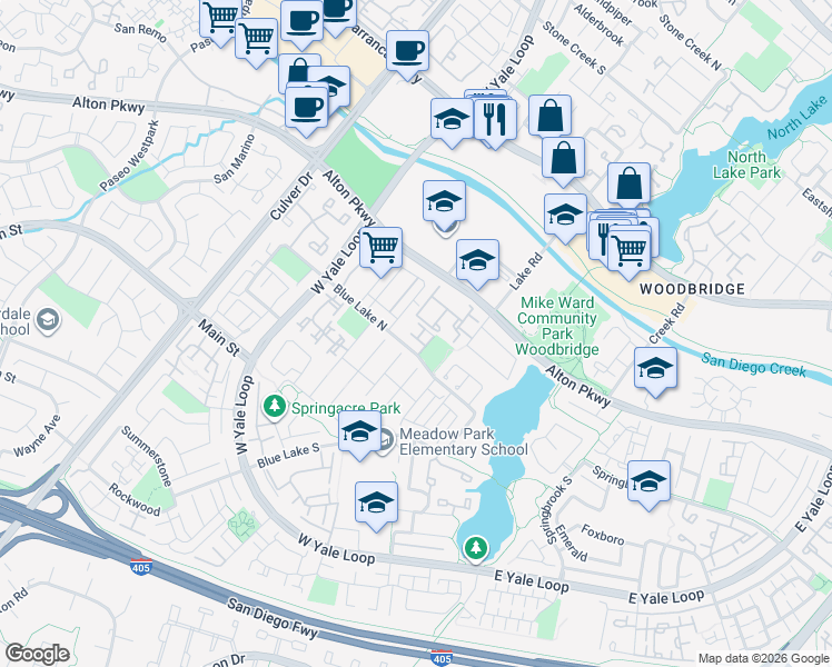 map of restaurants, bars, coffee shops, grocery stores, and more near 83 Smokestone in Irvine
