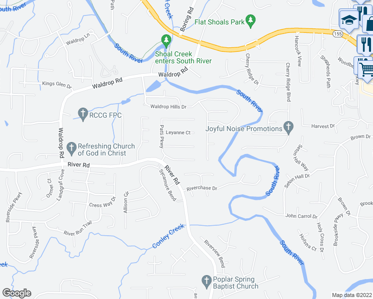 map of restaurants, bars, coffee shops, grocery stores, and more near 3455 Jessica Run in Decatur