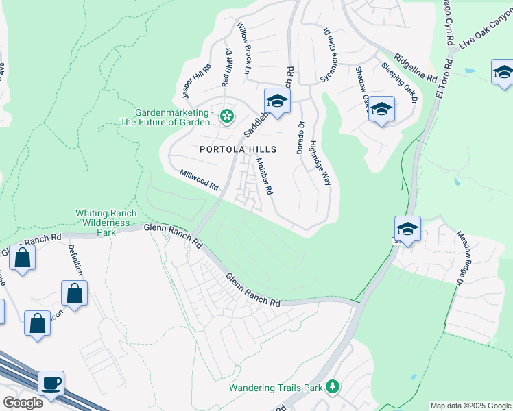 map of restaurants, bars, coffee shops, grocery stores, and more near 28548 Sorano Cove in Trabuco Canyon