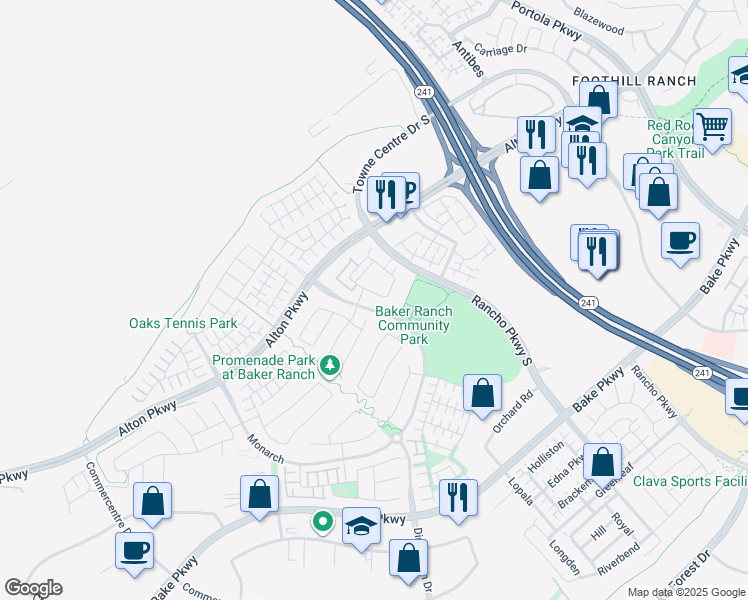 map of restaurants, bars, coffee shops, grocery stores, and more near 308 Finch in Lake Forest