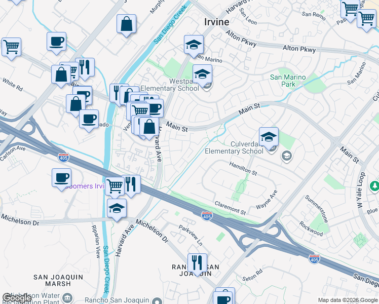 map of restaurants, bars, coffee shops, grocery stores, and more near 66 Agostino in Irvine