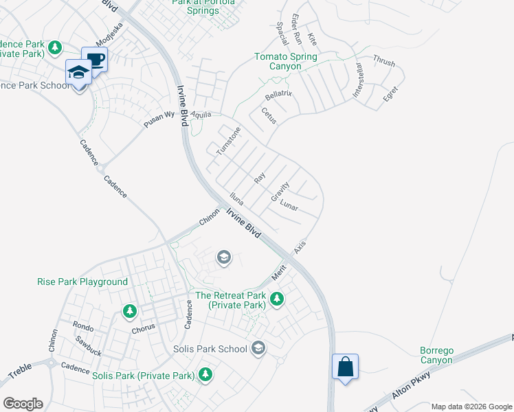 map of restaurants, bars, coffee shops, grocery stores, and more near 78 Crater in Irvine