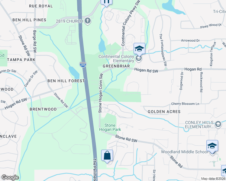 map of restaurants, bars, coffee shops, grocery stores, and more near 2990 Stone Hogan Conn Southwest in Atlanta